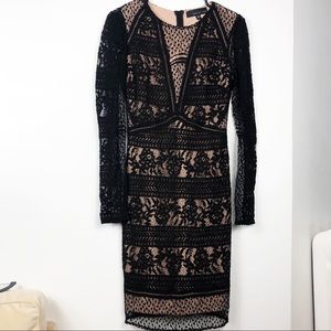 Adelyn Rae Black Nude Lace Long Sleeve Dress XS